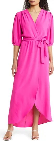 Puff Sleeve Faux Wrap Maxi Dress | Nordstrom