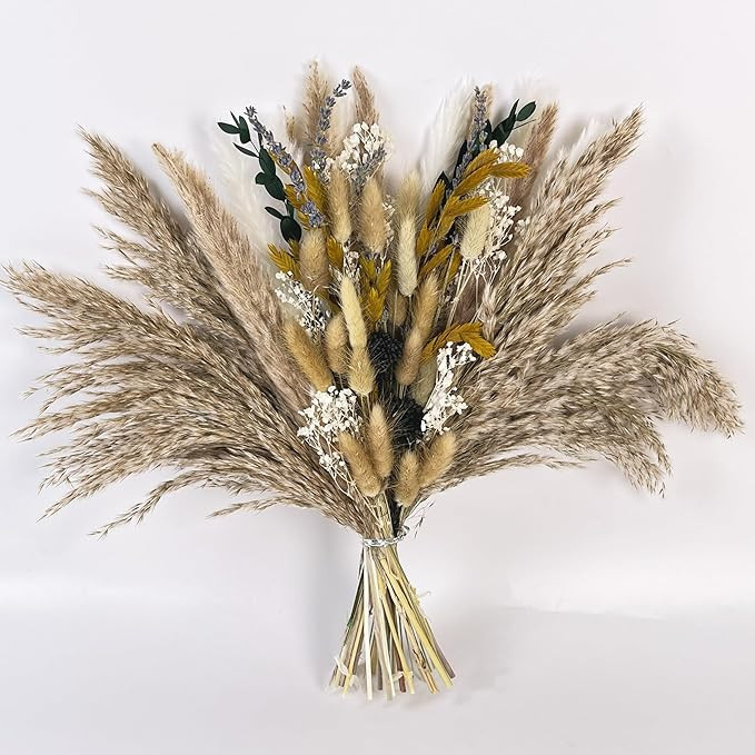 Natural Dried Pampas Grass Bouquet with Eucalyptus - Fall Decor Floral Arrangements for Home Offi... | Amazon (US)
