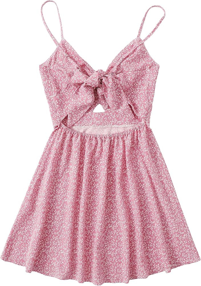 Floerns Women's Boho Floral Print Twist Front Cami A Line Mini Dress | Amazon (US)