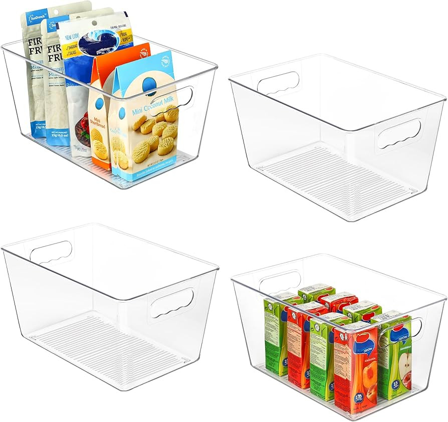 Vtopmart Clear Plastic Pantry Organizer Bins, 4 PCS Food Storage Bins with Handle for Refrigerato... | Amazon (US)