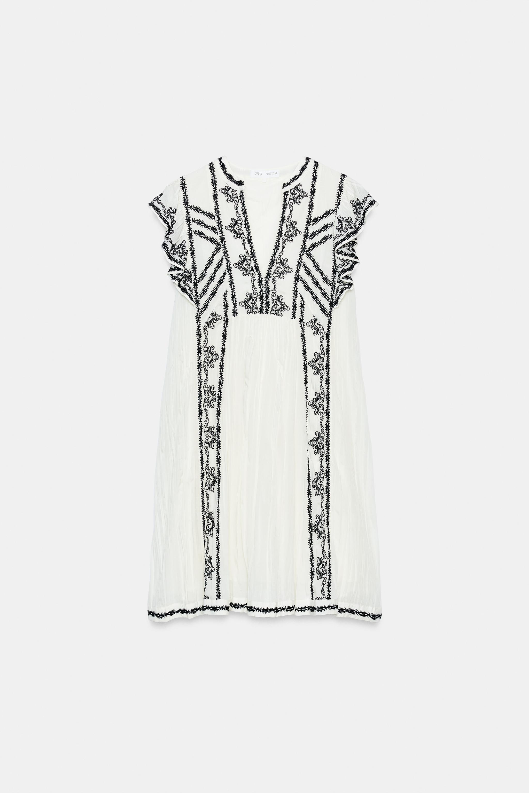 ZW COLLECTION CONTRAST EMBROIDERED DRESS | Zara US