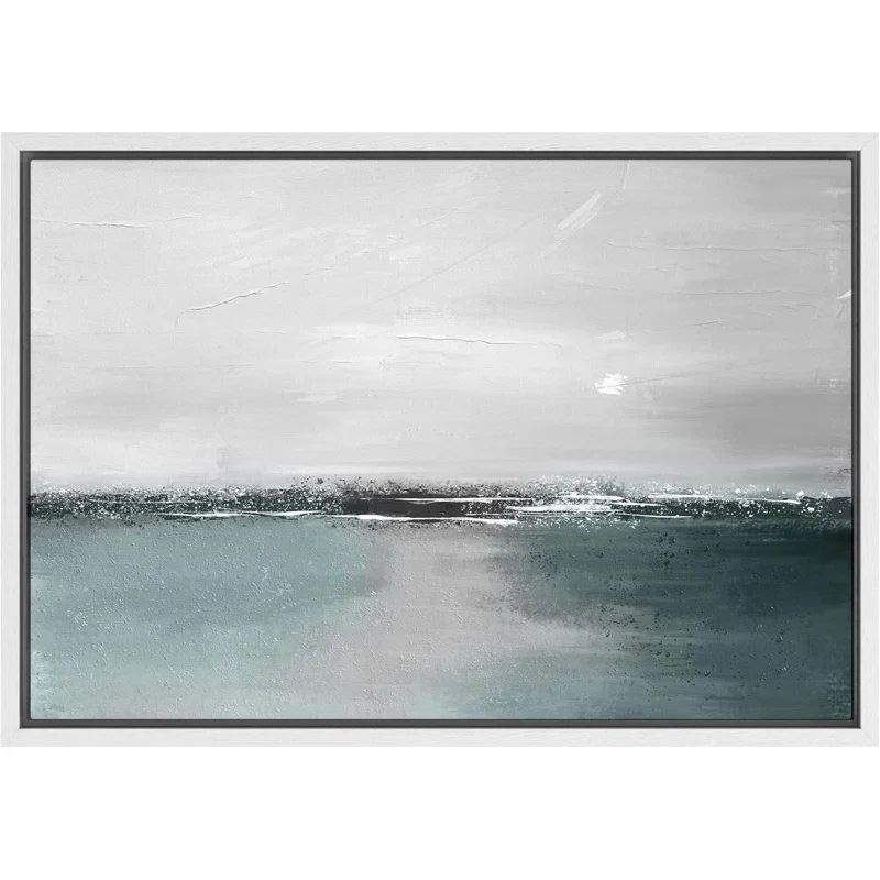 IDEA4WALL Framed Canvas Print Wall Art Teal Black Gray Grunge Ocean Landscape Abstract Shapes Ill... | Wayfair North America