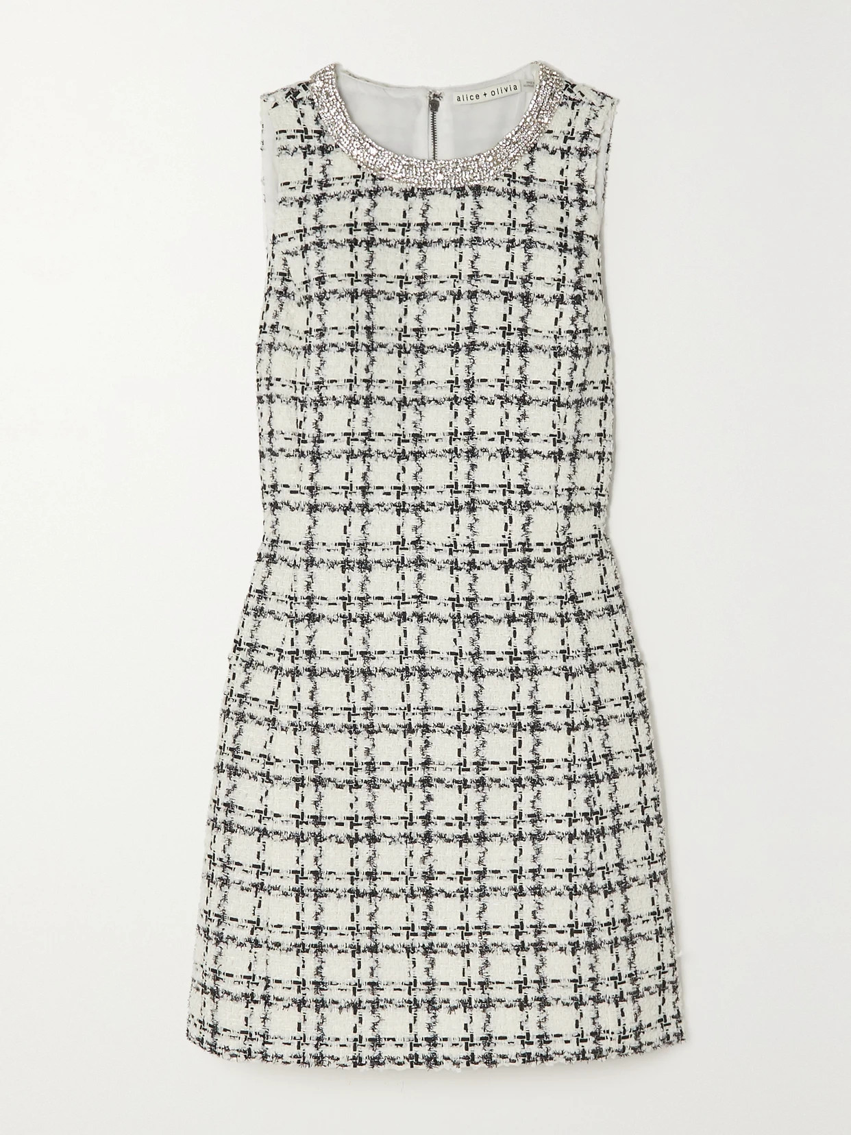 ALICE + OLIVIA - Clyde Crystal-embellished Checked Tweed Mini Dress - Off-white - US12 | NET-A-PORTER APAC