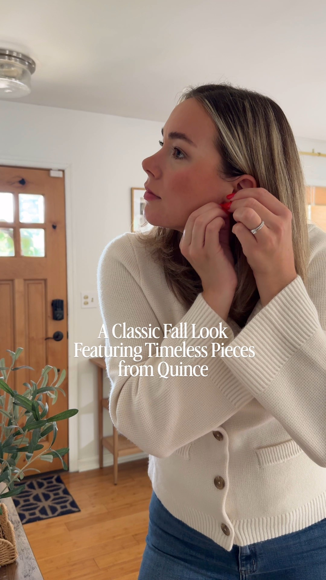 Timeless fall outfit idea with @onequince 🍂 This look is built on classic wardrobe staples you’ll wear again and again: a trench coat, straight leg jeans, a cashmere cardigan, a woven leather satchel, and gold hoop earrings. These are the fall closet essentials that never go out of style—perfect for everyday outfits, workwear, or weekend looks. #quincepartner 
