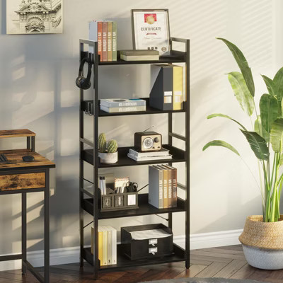 Greenstell Modern Style Bookshelf, 5 Shelf Bookcase, High Bookshelf Corner Storage Organizer for Home Office Bedroom Kitchen Living Room, Black | Target