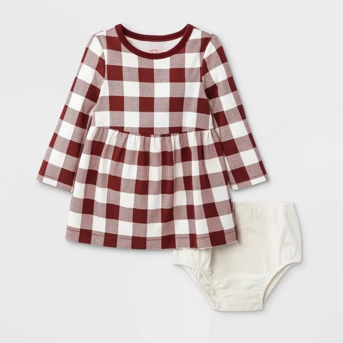 Baby Girls' Gingham Long Sleeve Dress - Cat & Jack™ Maroon | Target