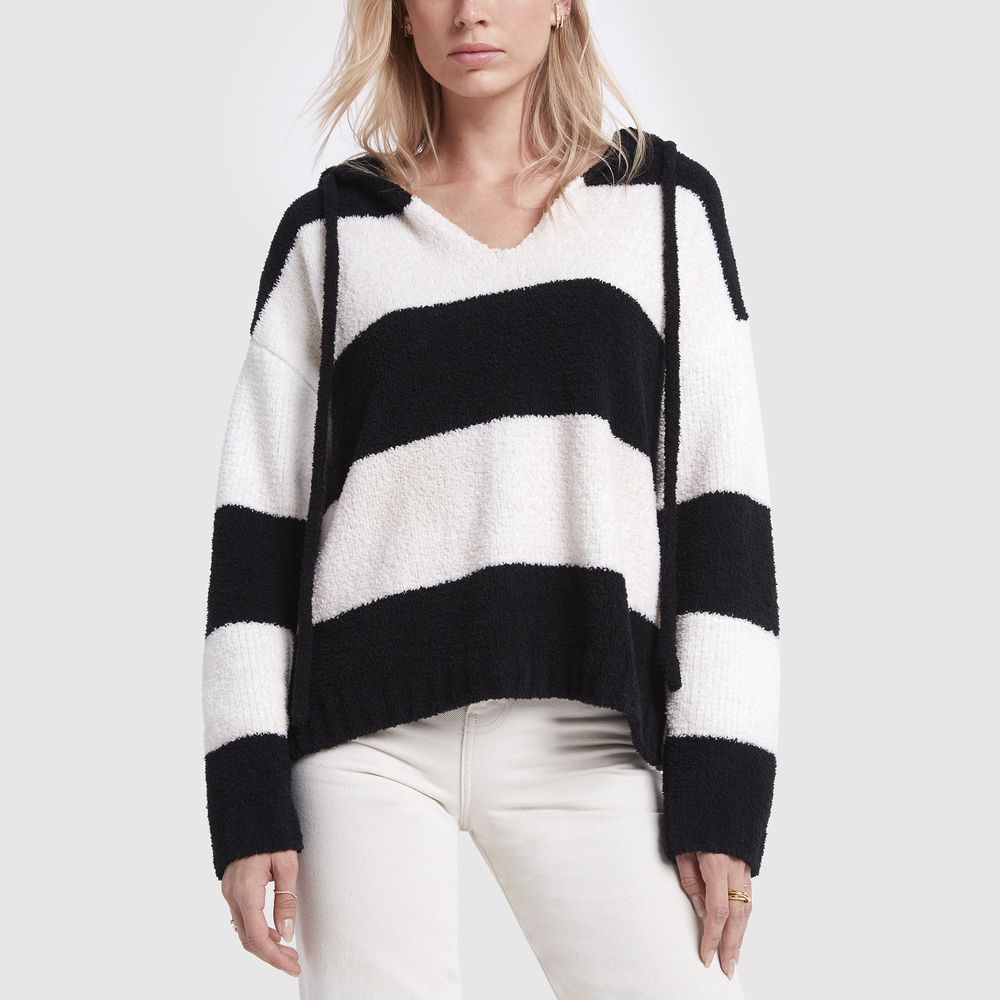 ATM Anthony Thomas Melillo Chenille Hoodie Sweater in Black/White Stripe, Medium | goop