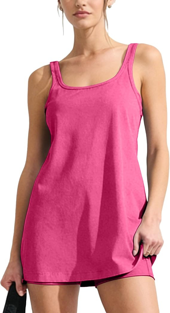 Women Sleeveless Athletic Dress Built in Shorts Summer Workout Active Sports Mini Romper Sundress... | Amazon (US)