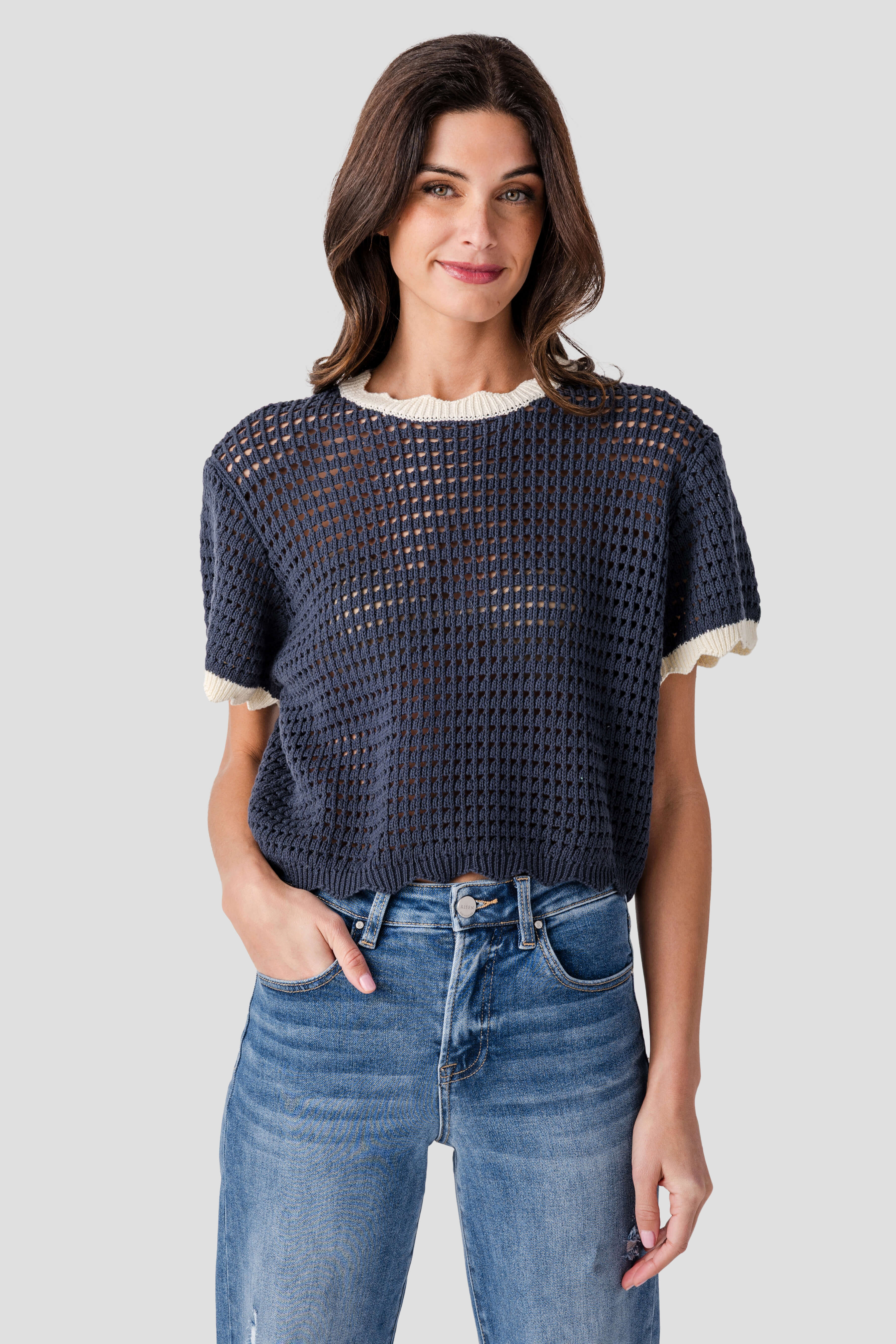 Miou Muse Scalloped Trim Knit Top | Social Threads