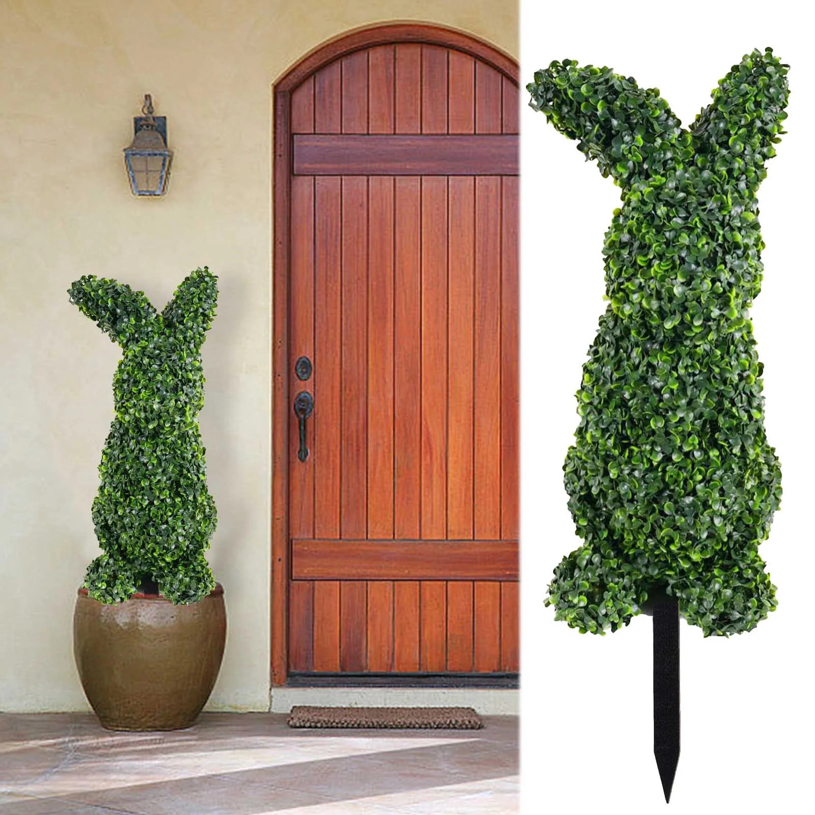 Hcby Easter Bunny Topiary 29.5"X11", Artificial Rabbit-Shaped Topiary Tree For Spring Decor, Indoor Outdoor Faux Greenery With Metal Stake, Green Main | Walmart (CA)