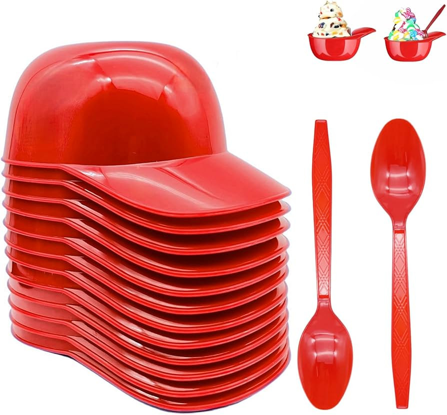 Baseball Helmet Ice Cream Bowls with Spoons, Plastic Mini Baseball Cap Bowls for Party (8 oz) | Amazon (US)