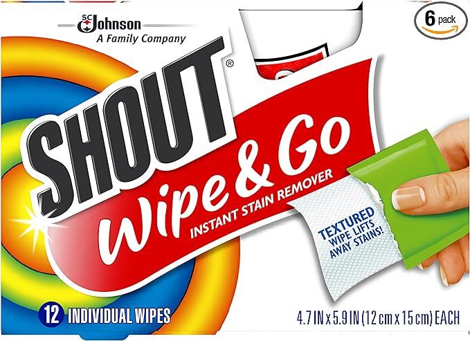 Shout Wipes - Portable Stain Treater Towelettes - (6- Pack,72 Wipes Count) | Amazon (US)