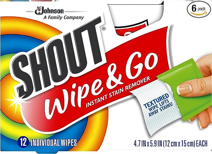 Shout Wipes, Wipe and Go Instant Stain Remover, Laundry Stain and Spot Remover for On-the-Go, 12 ... | Amazon (US)