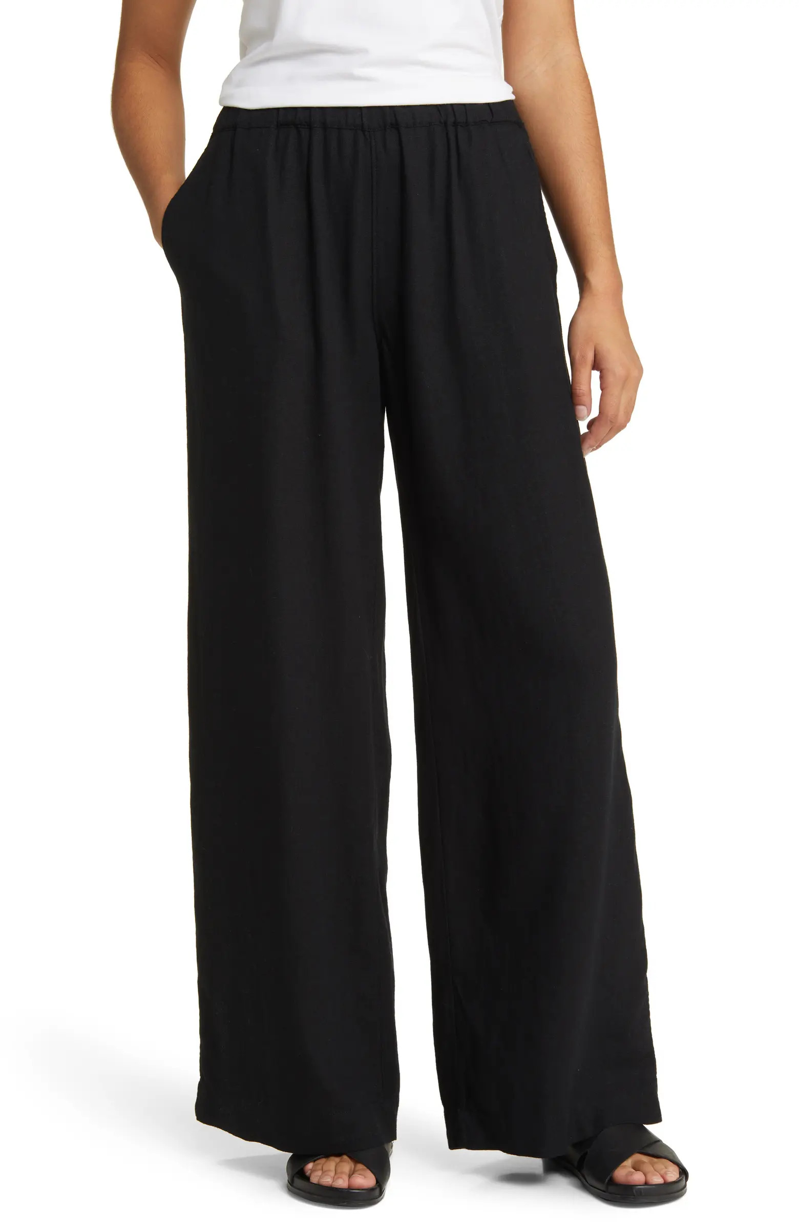 Wide Leg Pull-On Linen Blend Pants | Nordstrom