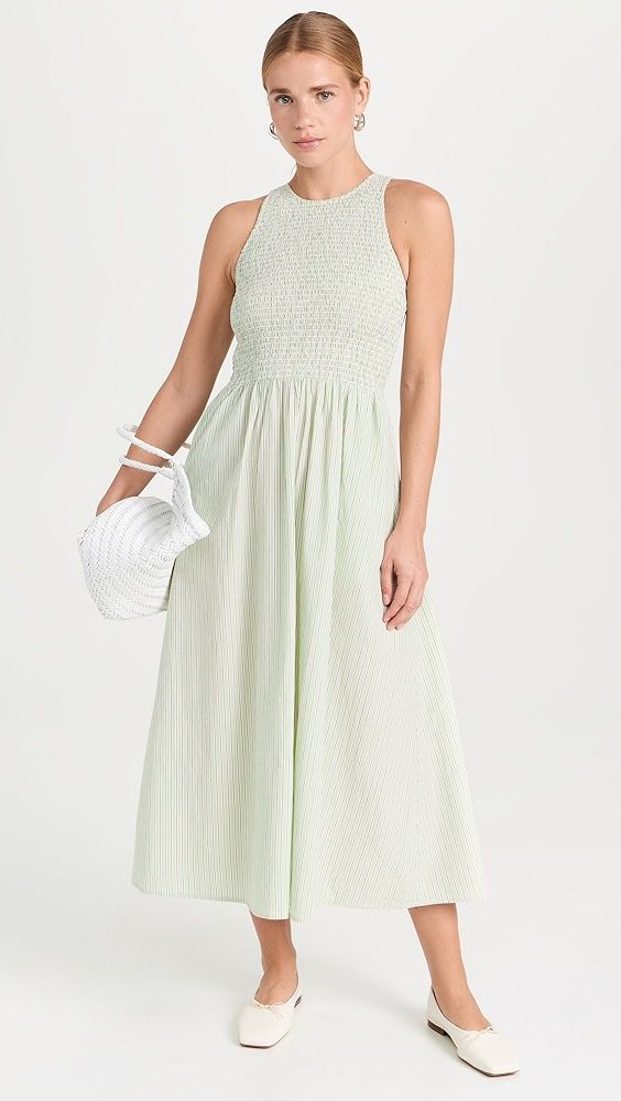 Smocked Sleeveless Midi Dress in Stripe | Shopbop
