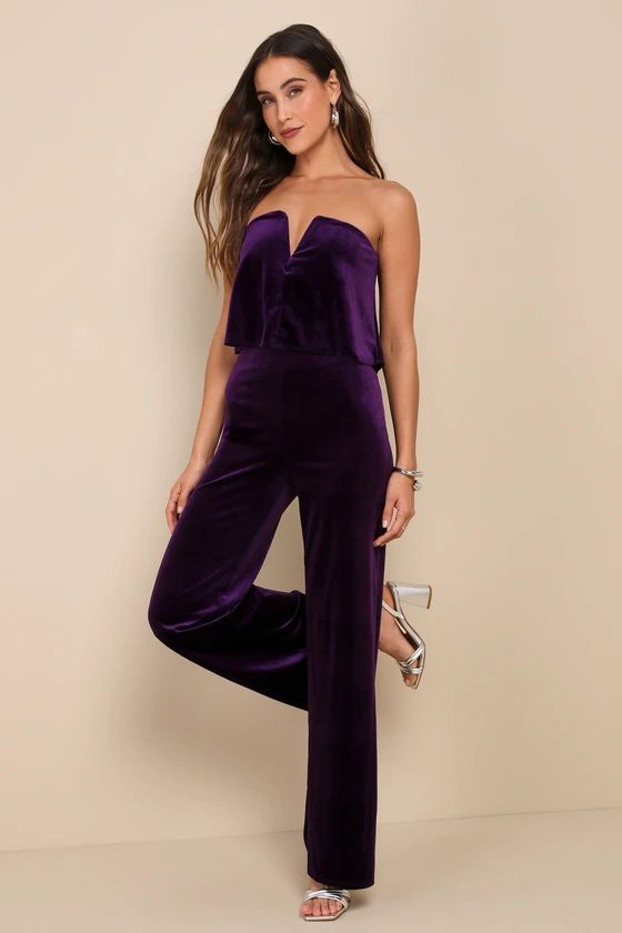 Power of Love Purple Velvet Strapless Jumpsuit | Lulus