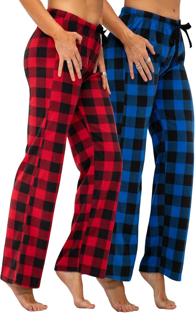 DEVOPS 2 Pack Women's Buffalo Plaid Plush Fleece Pajama Pants Sleepwear | Amazon (US)