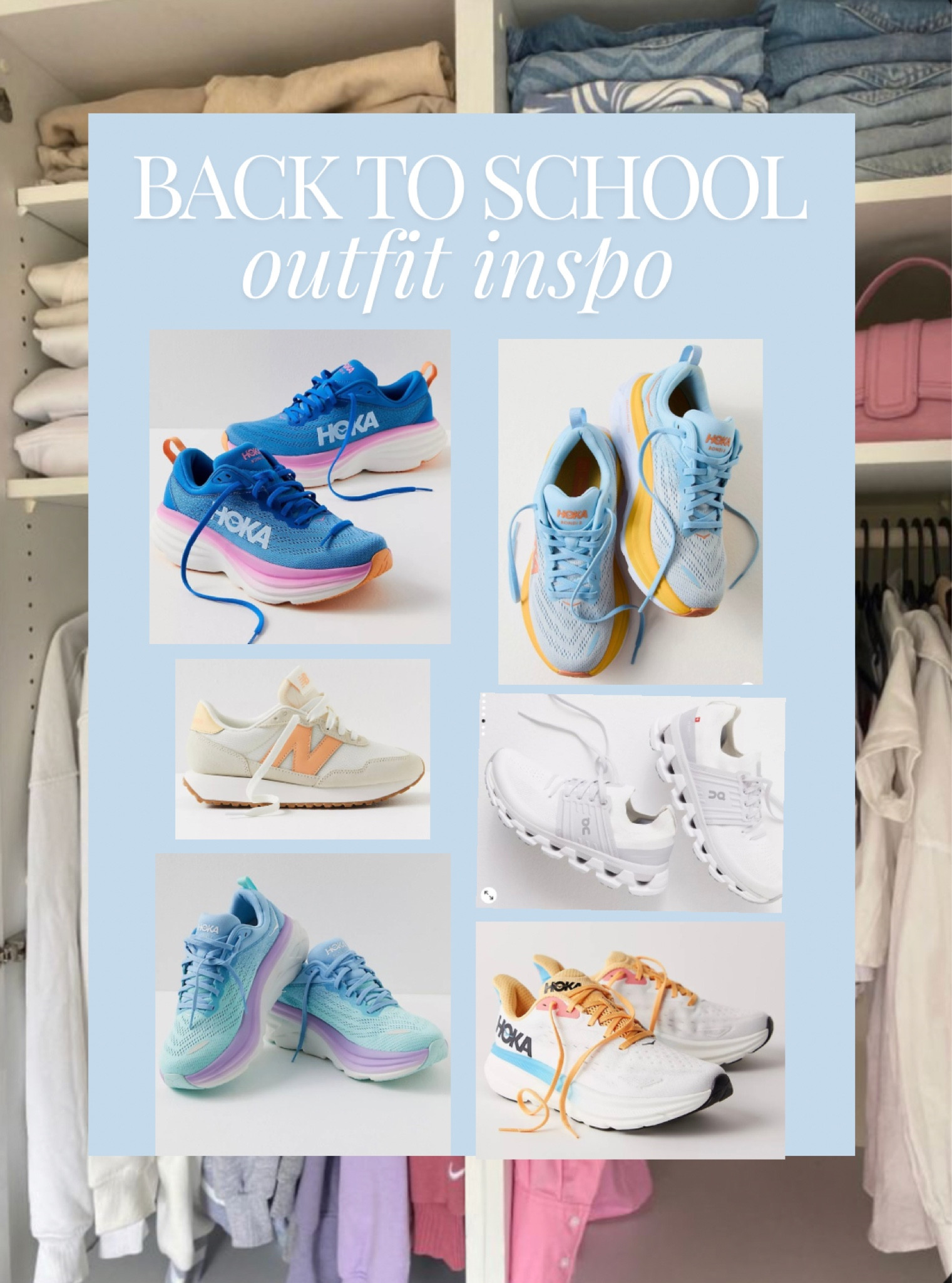 back to school season is upon us! here are some cute, comfy, essential back to school tennis shoes/sneakers to get you through the hot months of back to school! College outfits, preppy, back-to-school, college class outfits, lululemon, alo, fp movement, free people movement, cute and causal, Hoka, on cloud, new balance, Veja 

#backtoschool #collegeoutfits #collegeclassoutfits #athleisure 