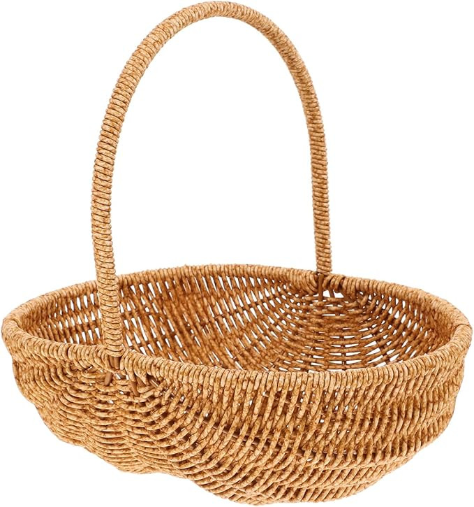 Small Wicker Basket with Handle, 27cm Woven Harvest Basket Wicker Flower Basket, Bread Fruit Picn... | Amazon (US)