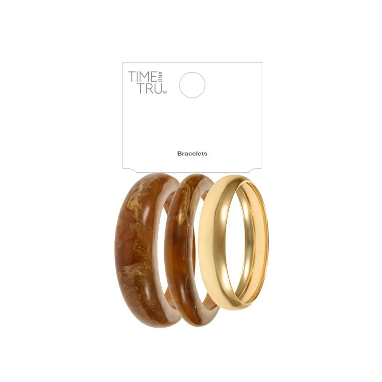 Time and Tru Women's Bangle Bracelet Set, 3 Piece, Gold-Tone and Brown - Walmart.com | Walmart (US)