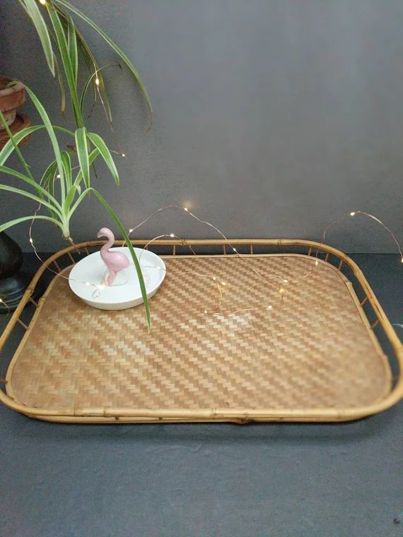 Woven Bamboo Tray, Boho Serving Tray Decor, Decorative Rattan Tray, Vanity Tray, Cocktail Tray, Home | Etsy (US)