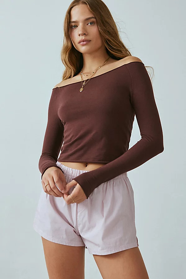 Out From Under Cotton Compression Boatneck Long Sleeve Top in Brown, Women's at Urban Outfitters | Urban Outfitters (US and RoW)