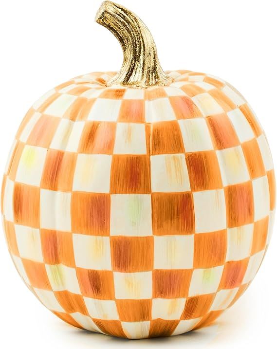 MACKENZIE-CHILDS Small Pumpkin, Resin Halloween Home Decor, Orange-and-White Orange Check | Amazon (US)