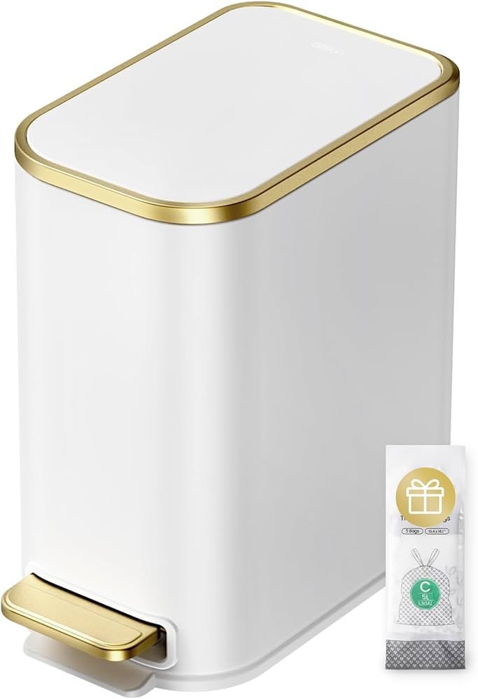 Cesun Small Bathroom Trash Can with Lid Soft Close, 5 Liter/1.3 Gallon Stainless Steel Garbage Ca... | Amazon (US)