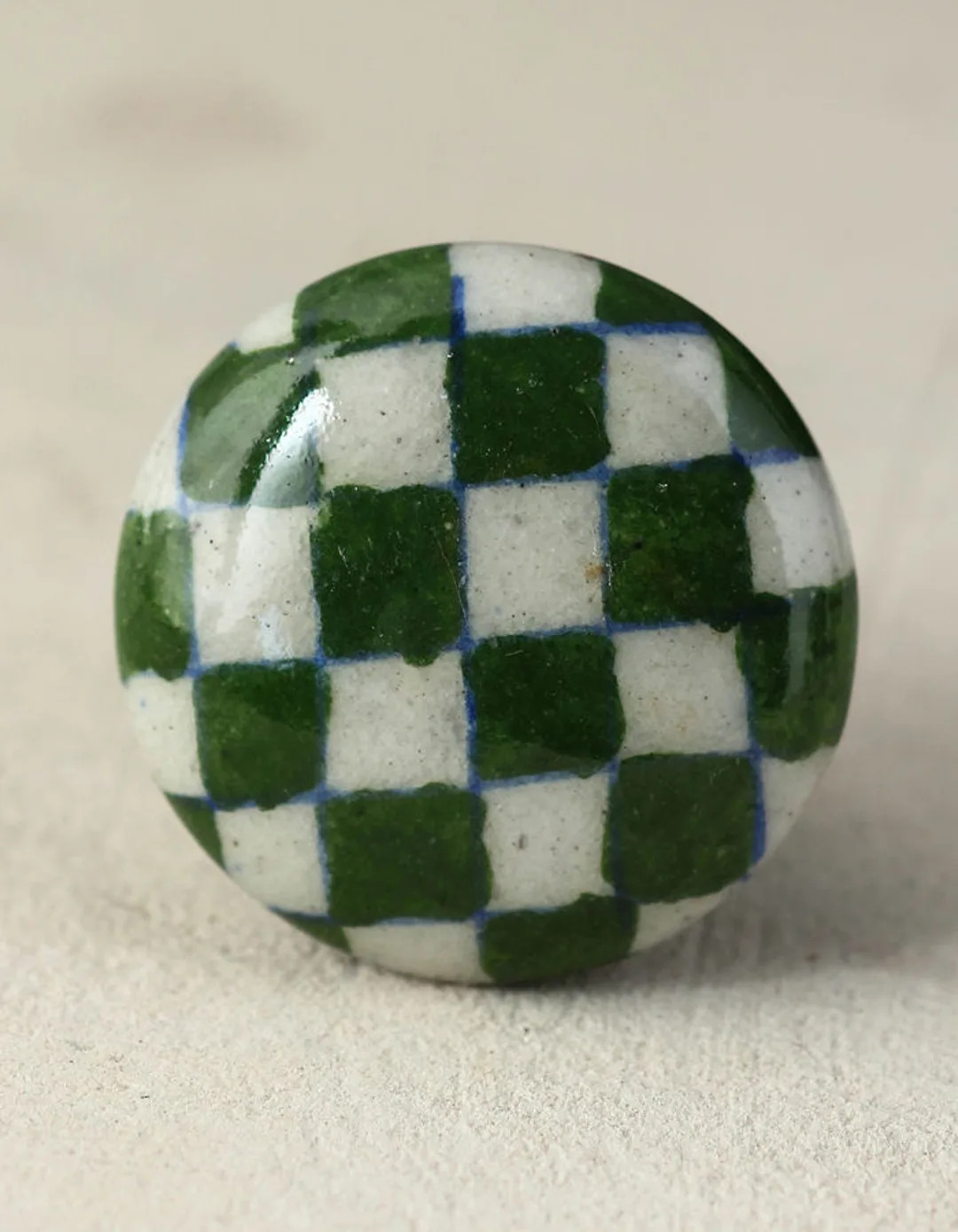 Handmade Round Green and White Checkerboard Ceramic Cabinet Knob Furniture Door Ceramic Knobs cer... | Etsy (US)