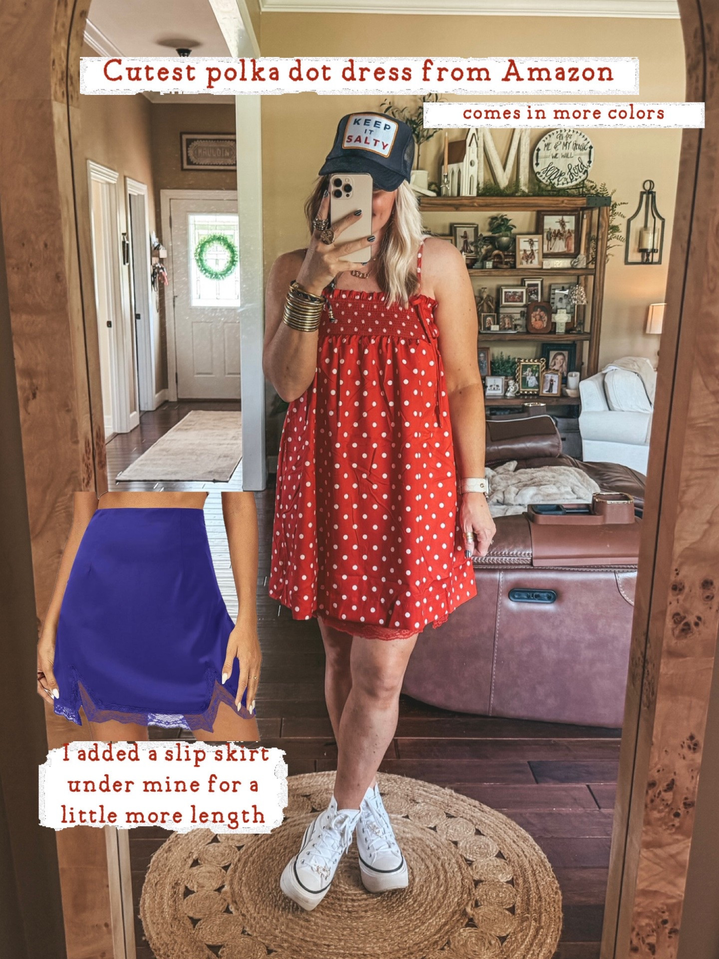 Love this polka dot dress! Comes in more colors and I added this slip skirt underneath for a little more length. I’m on a medium.

#LTKOver40