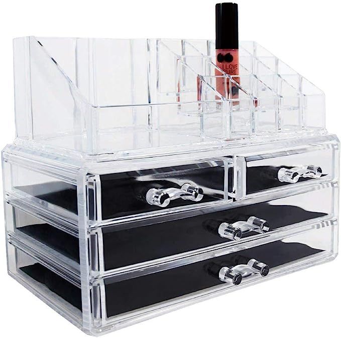 Ikee Design Acrylic Jewelry Makeup Cosmetic Storage Display Organizer Two Pieces Set - Organize C... | Amazon (US)