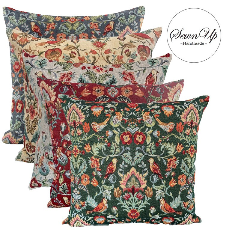 Cushion Cover 28 Sizes William Morris Vintage Birds Flowers Tapestry Cotton Handmade Floral Victo... | Etsy (US)