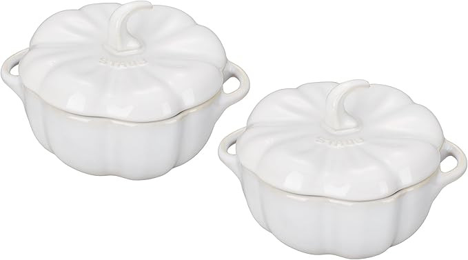 STAUB Ceramic 2-pc 16-oz Petite Pumpkin Cocotte Set - Rustic Ivory | Amazon (US)