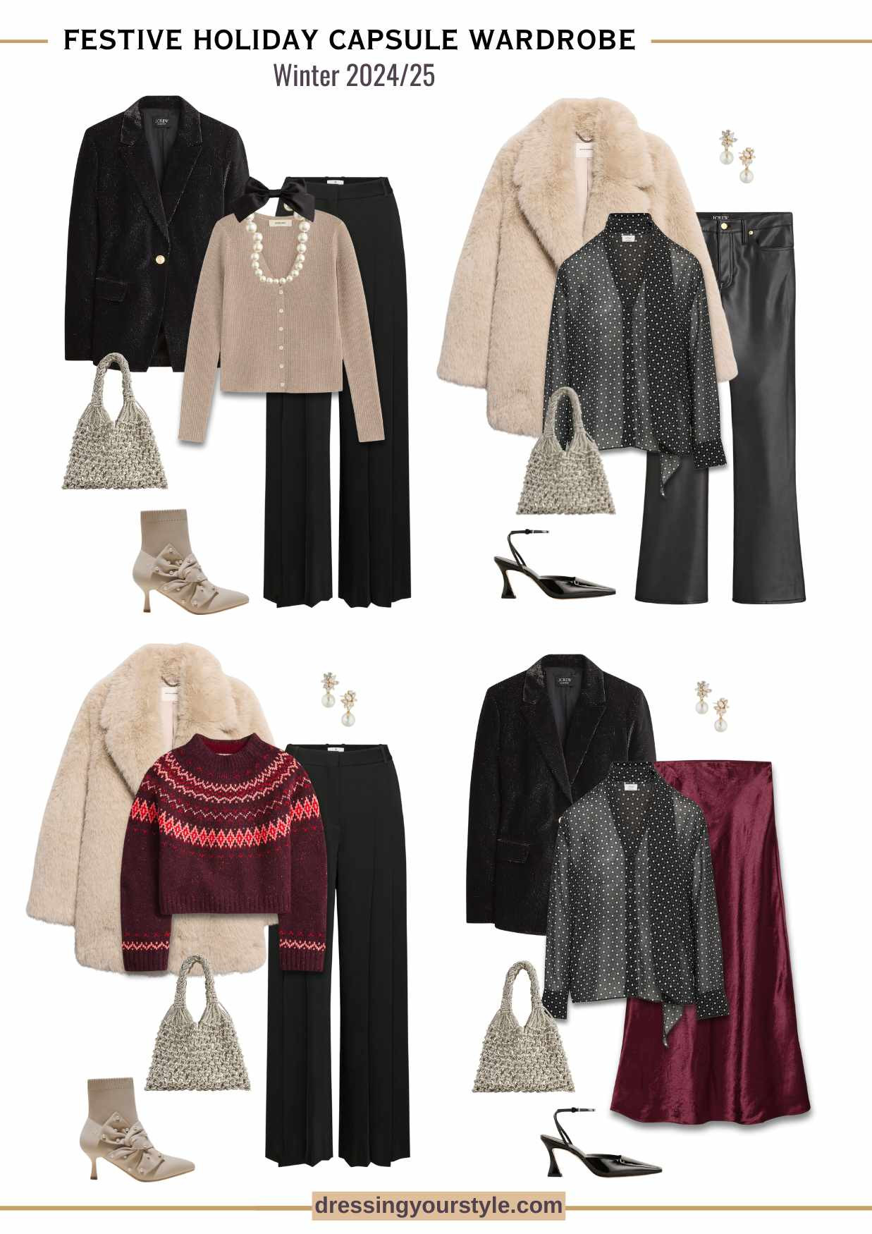 Burgundy, beige, Black and gold  holiday capsule wardrobe and party outfits for the office and more! 

#LTKSeasonal #LTKParties #LTKHoliday
