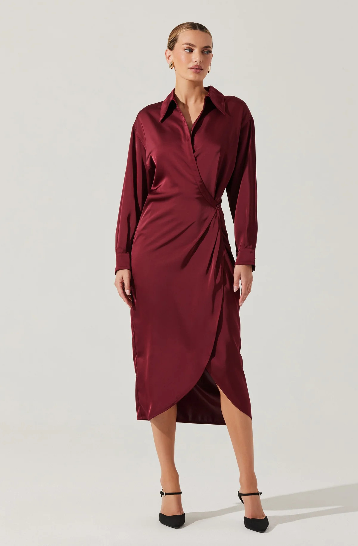 Ira Satin Wrap Shirt Dress | ASTR The Label (US)