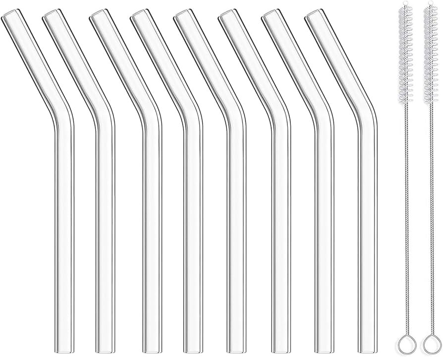 ALINK Short Bent Glass Straws, 6 in x 10 mm Reusable Clear Glass Curved Cocktail Straws for Whisk... | Amazon (US)