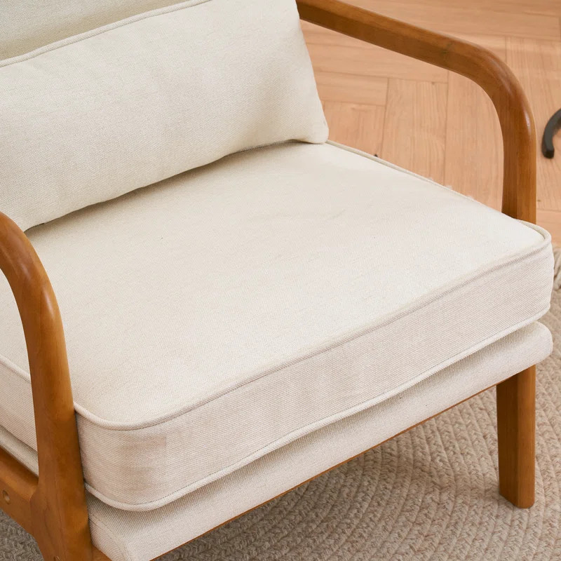 George Oliver Mid Century Solid Wood Accent Chair Upholstered Armchair with an Extra Pillow | Wayfair North America