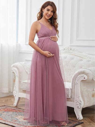 EVER-PRETTY Maternity Solid Maxi Mesh Dress | SHEIN