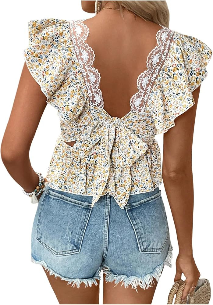 SweatyRocks Floral Printed Blouses Peplum Tops | Amazon (US)