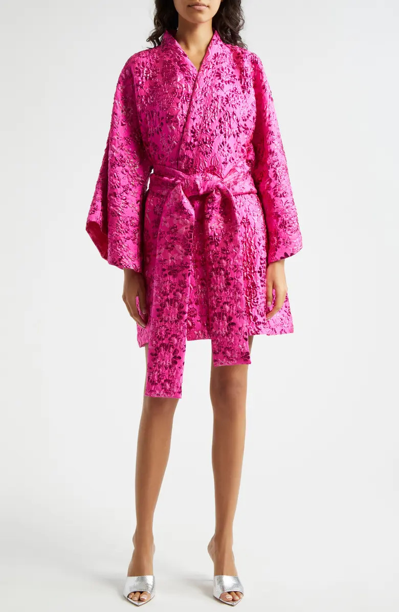 La Vie Style House Floral Brocade Long Sleeve Cover-Up Wrap Minidress | Nordstrom | Nordstrom