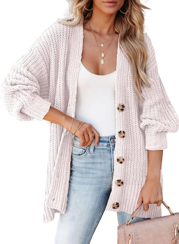 SHEWIN Women's Casual Long Sleeve Button Open Front Lightweight Cardigan Soft Cable Knit Sweater ... | Amazon (US)