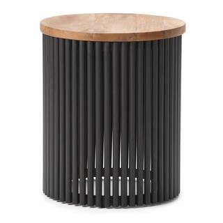 Demy Industrial 18 in. Wide Metal and Wood Accent Side Table in Natural, Black, Fully Assembled | The Home Depot