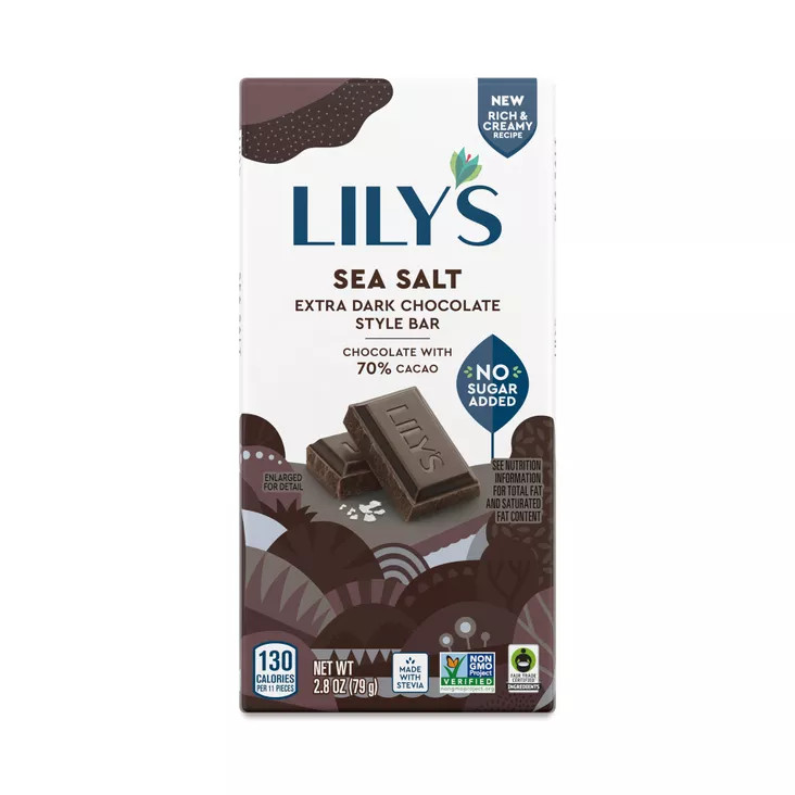 Lily's Sweets, Sea Salt Extra Dark Chocolate Style Bar, 70% Cacao | Thrive Market