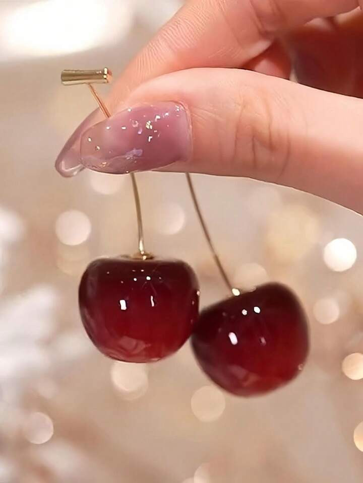 1 Pair Sweet & Fresh Cherry Fruit Dangle Earrings Suitable For Women Daily Wear And Party | SHEIN