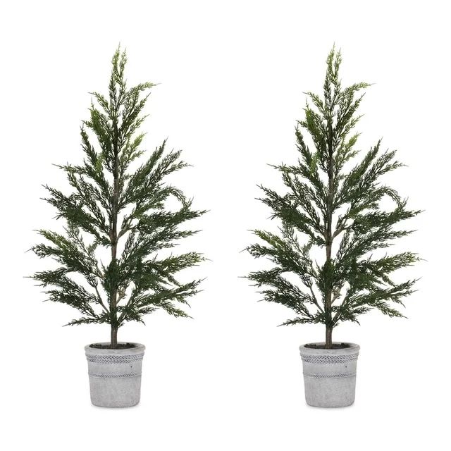 Melrose Set of 2 Potted Pine Artificial Christmas Tree, Unlit, 31" - Walmart.com | Walmart (US)
