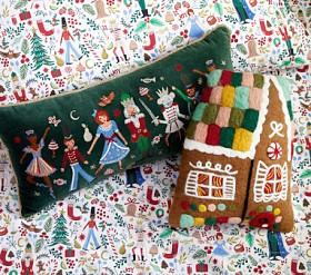 Rifle Paper Co. Nutcracker & Gingerbread House Pillow Set | Pottery Barn Kids