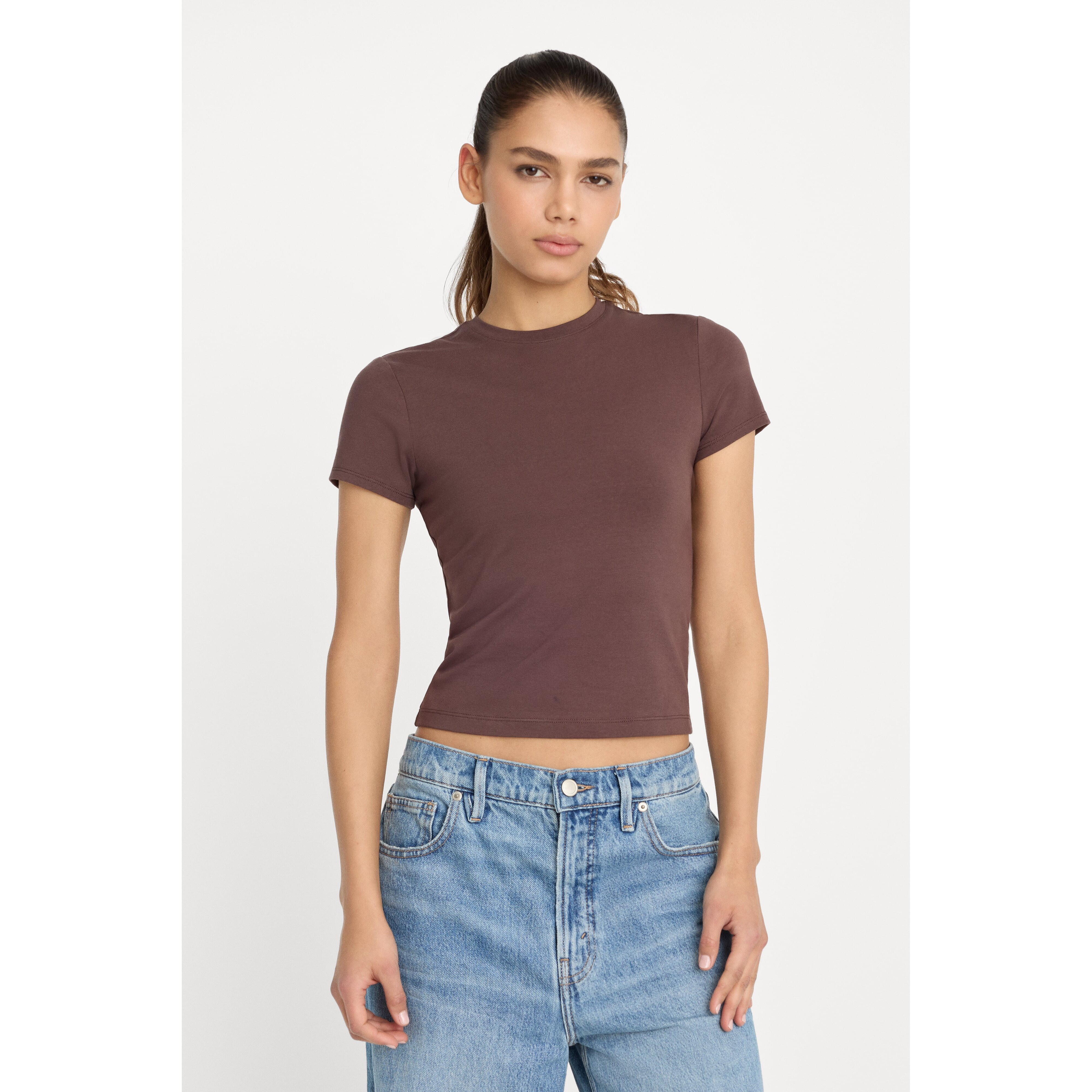 Women's Super Stretch Baby T-Shirt | Bitter Cocoa, Size 2XL | Good American by Khlo� Kardashian | Good American