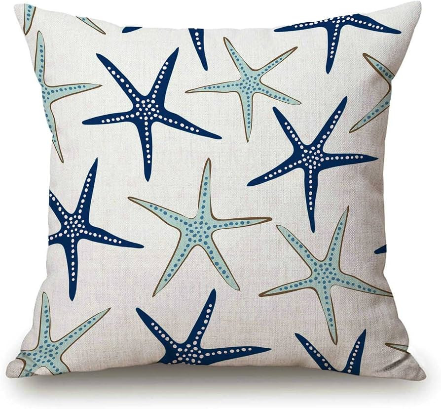 Solekla Coastal Nautical Starfish Throw Pillow Cover Navy Blue and Turquoise Sea Stars Farmhouse ... | Amazon (US)