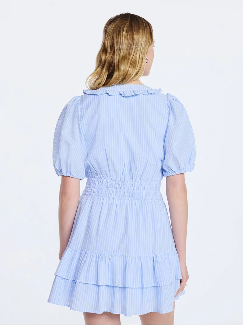 Free Assembly Women's Tiered Ruffle Mini Dress with Short Puff Sleeves, Sizes XS-XXL | Walmart (US)