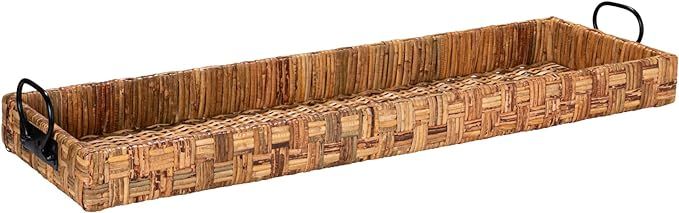 Creative Co-Op Oversized Hand-Woven Rattan Tray with Metal Handles, Natural | Amazon (US)